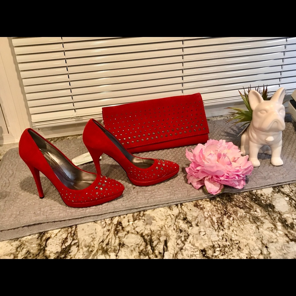 J Renee Red Set -  Rd Suede Party Bag and Shoes